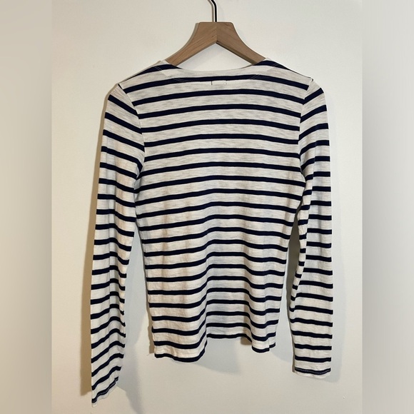 J. Crew Navy Striped Long Sleeve Shirt Zip-up Shoulders Size Small Lightweight - Picture 5 of 11